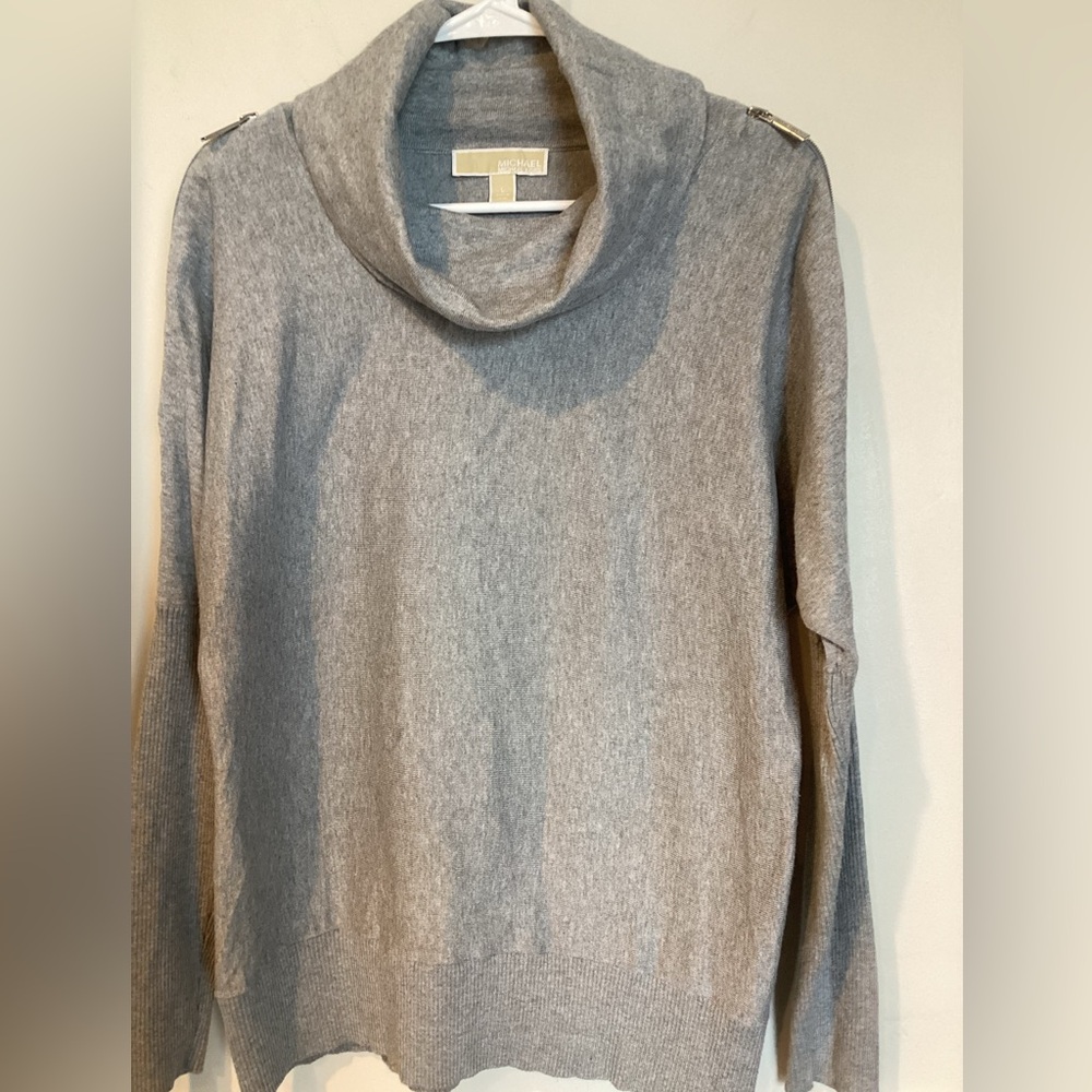 Michael Kors Gray Cowl Neck Sweater w Silver Zipper Hardware